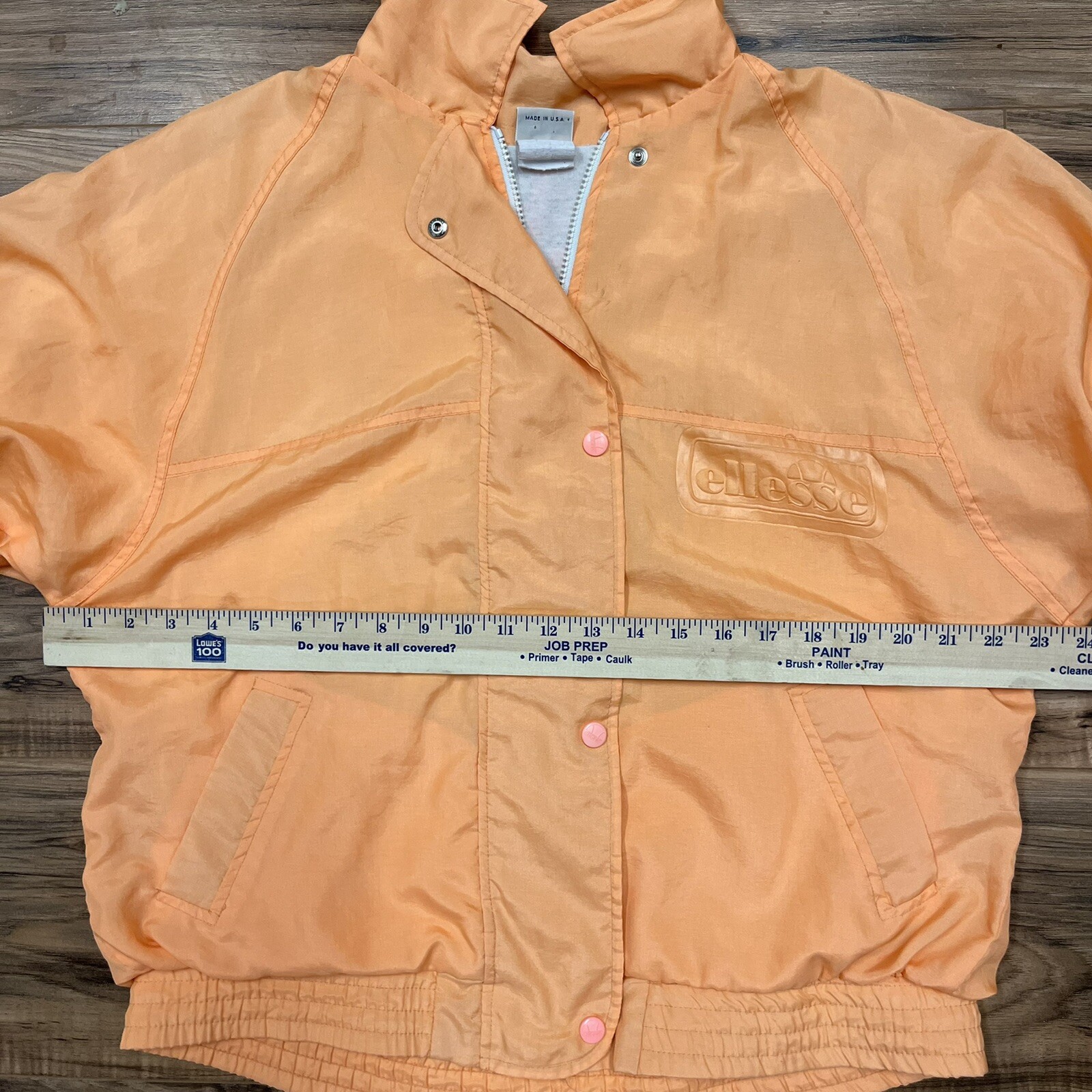 ELLESSE Vtg 80s Orange LINED WINDBREAKER JACKET S All Sports Warm Up Tennis EUC