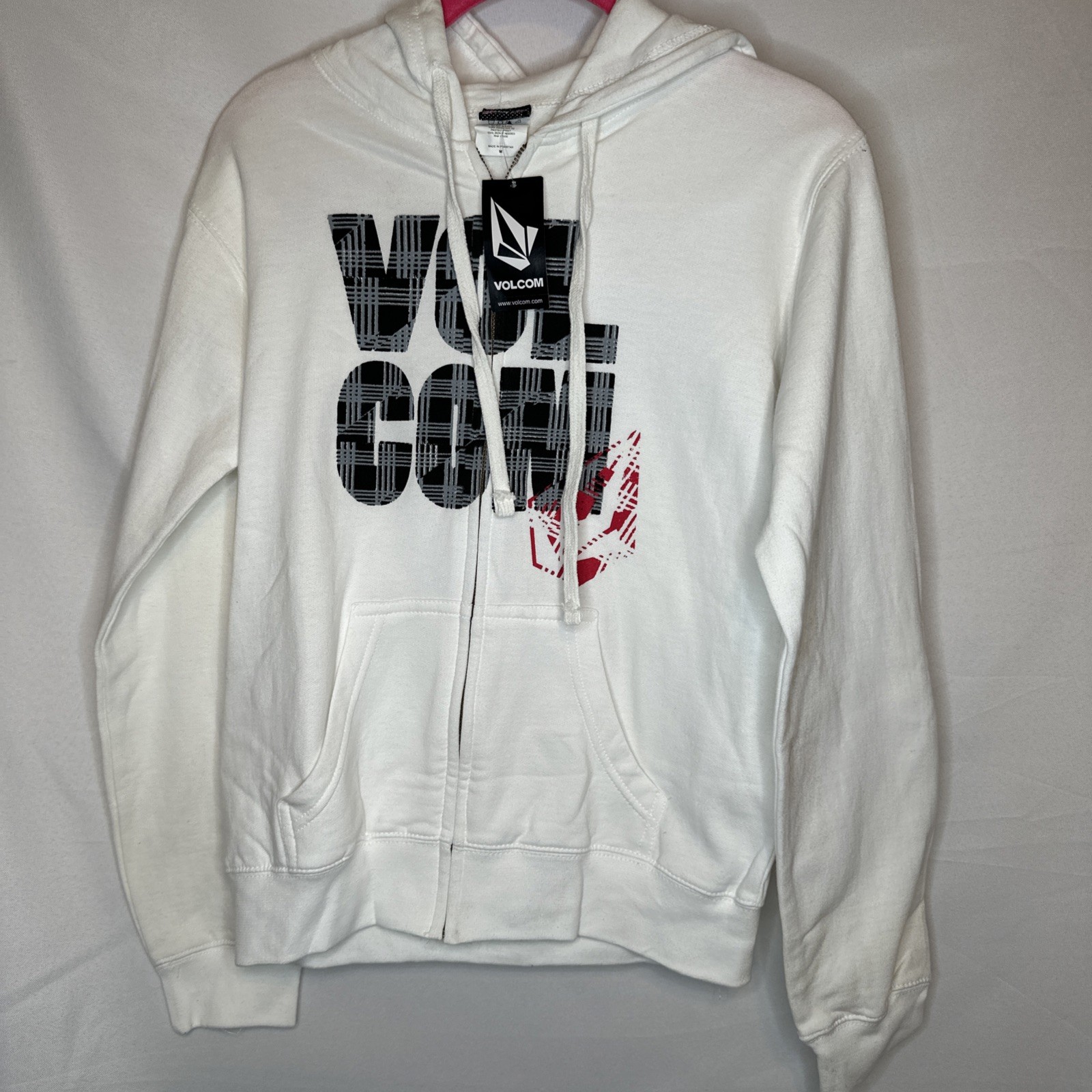 Vintage Y2K Volcom Zip Up Fleece Hoodie White New With Tags Deadstock Medium