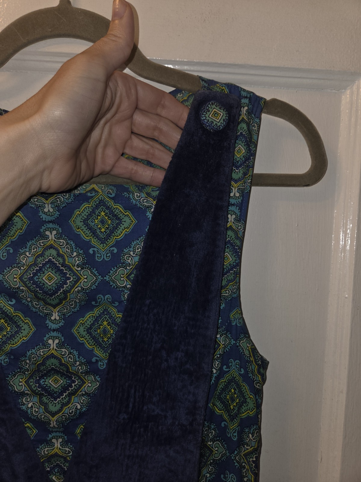 True Vintage 1960&prime; Mini Dress. Geo Pattern. Navy Turquoise. Velvet And Buttons.S
