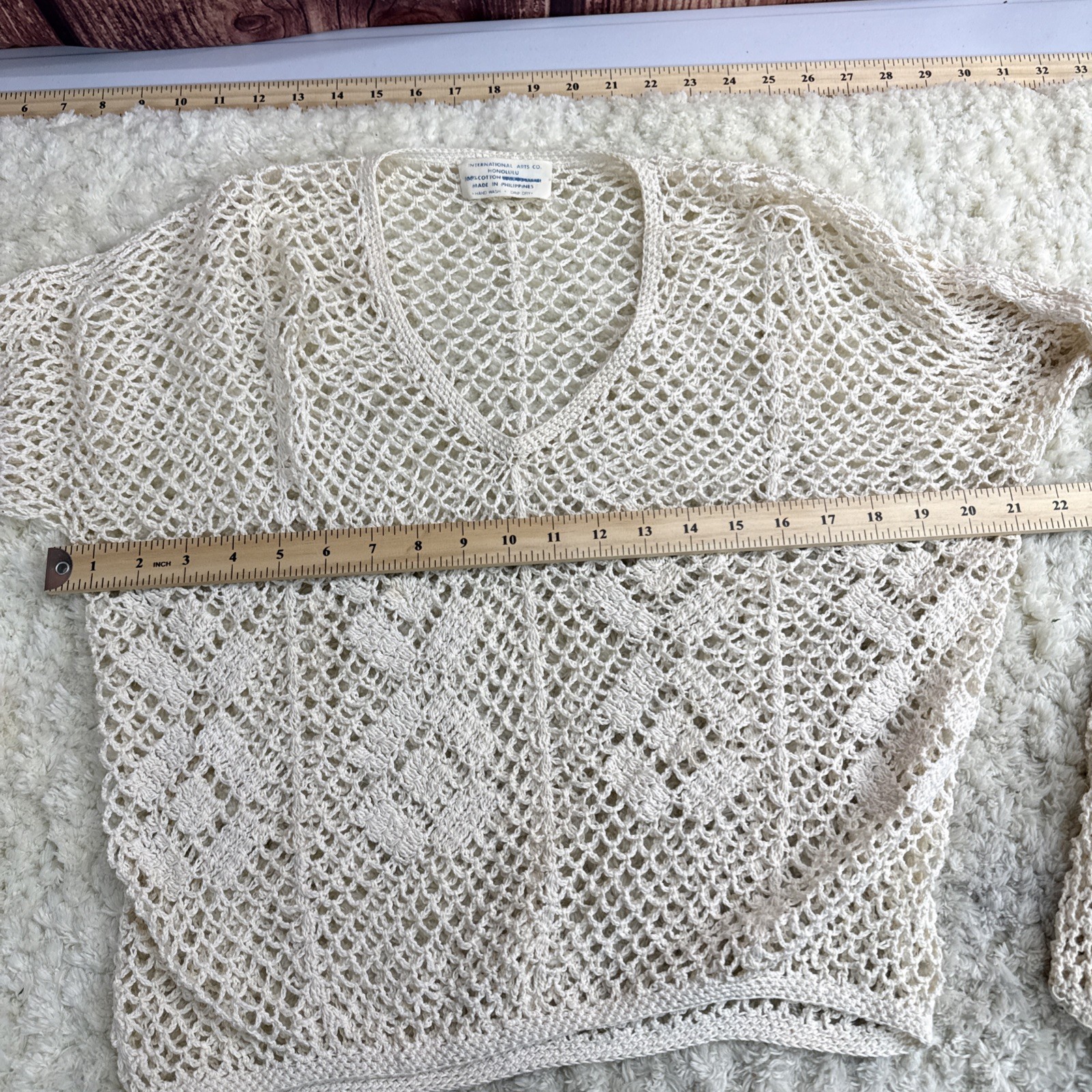 International Arts Co. Honolulu 100% Cotton Vntg Crocheted Top Cruise Summer