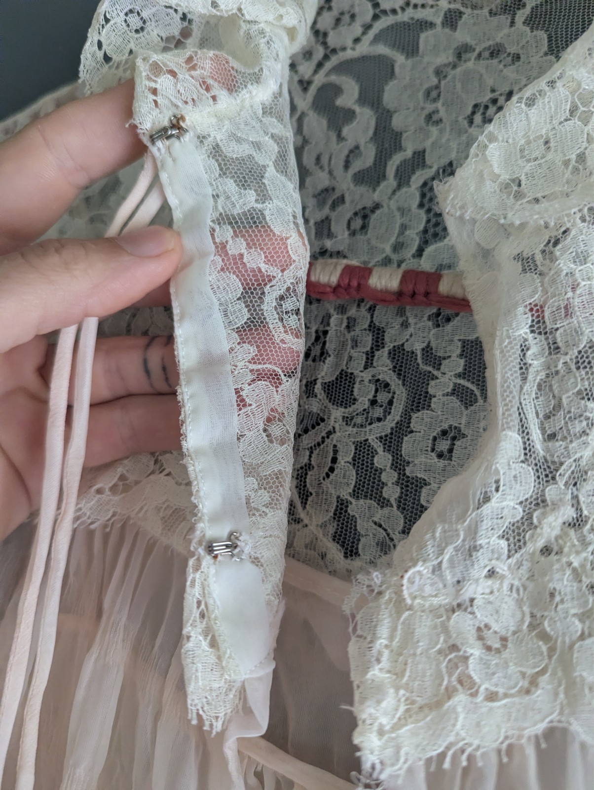1930s Floor Length Nightgown Sheer Lingerie 2-Piece Pale Peach Size Small