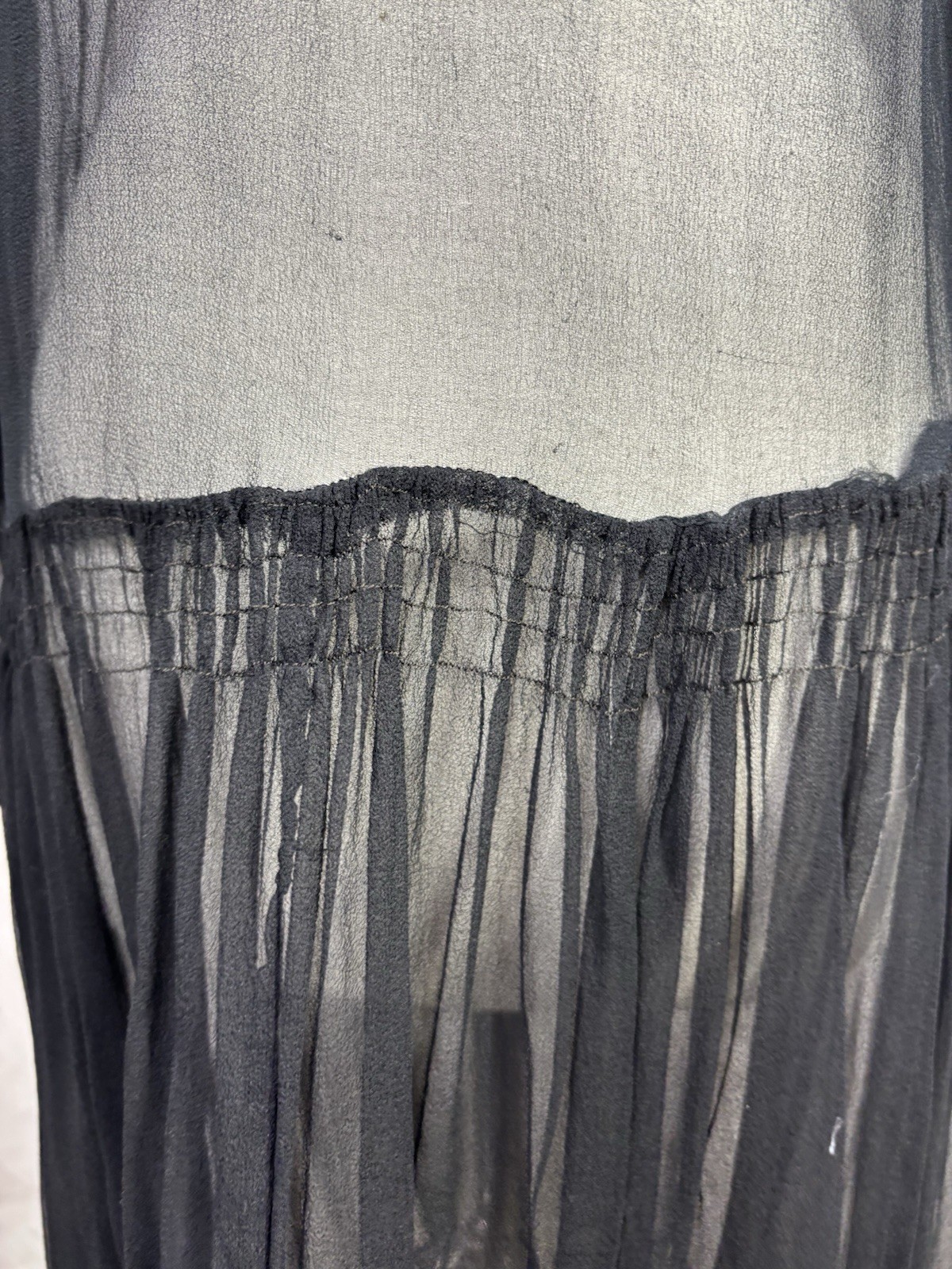 Antique 1920s Black Sheer Silk Chiffon Drop Waist Dress Art Deco Glam Vintage M