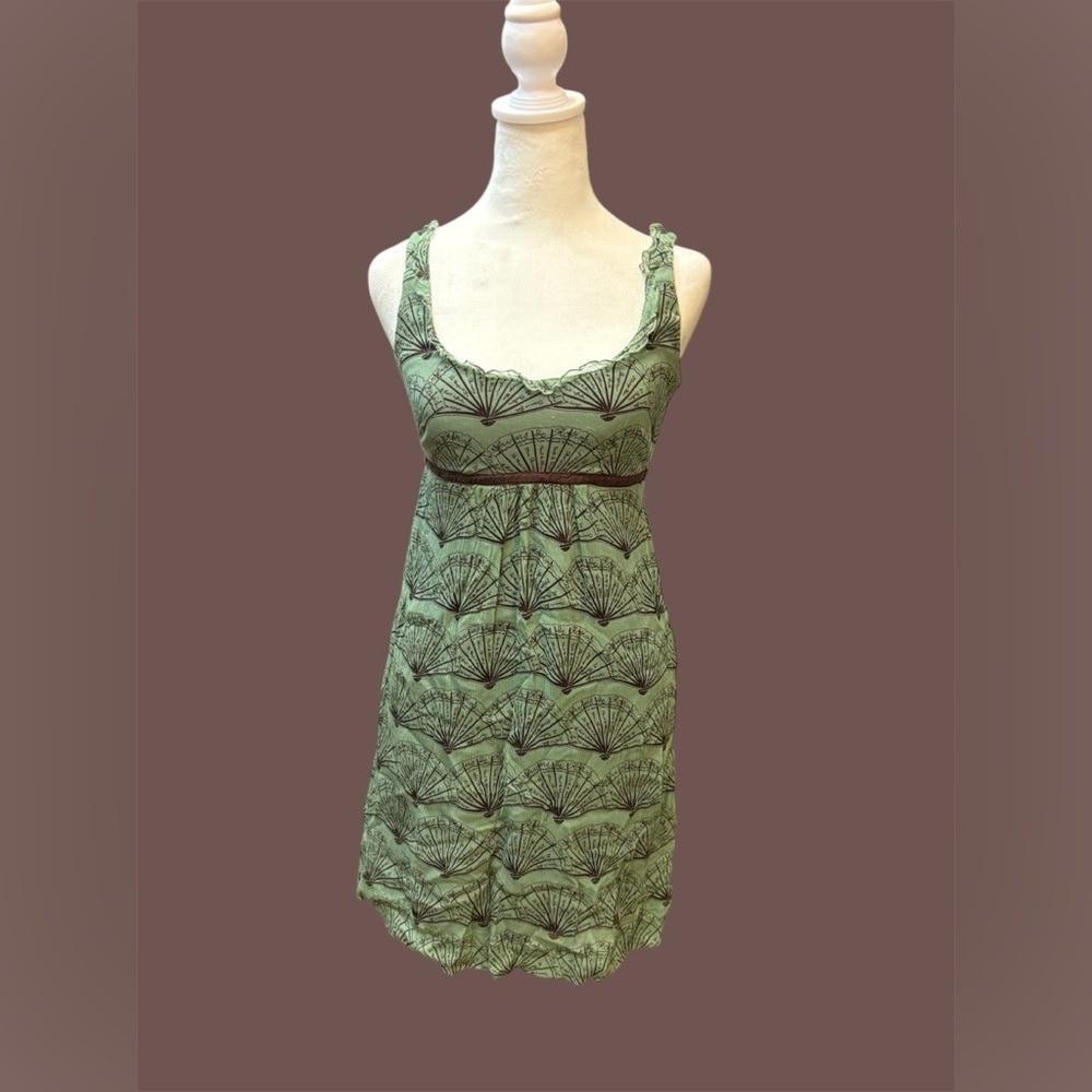 Diodore x Anthropologie Green Mai Ogi Mini Dress Size S 100% silk boho ethereal