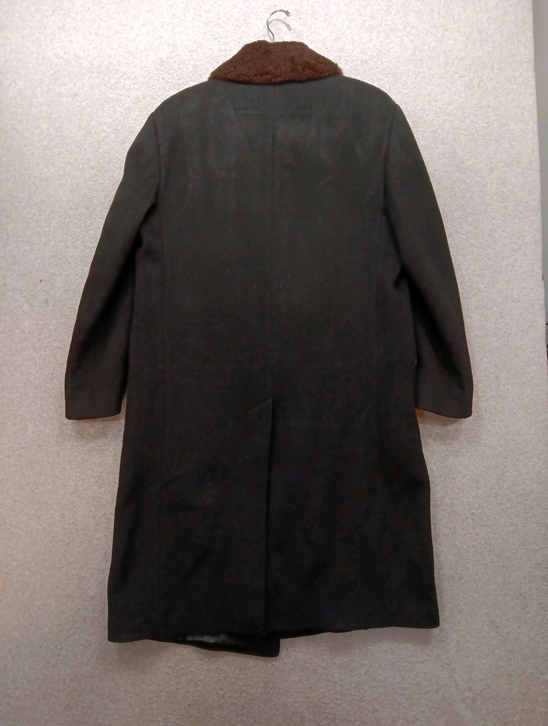 VTG Teller Coat The Original Imported Sz L (48C, 46L) Black Wool Faux Fir Collar