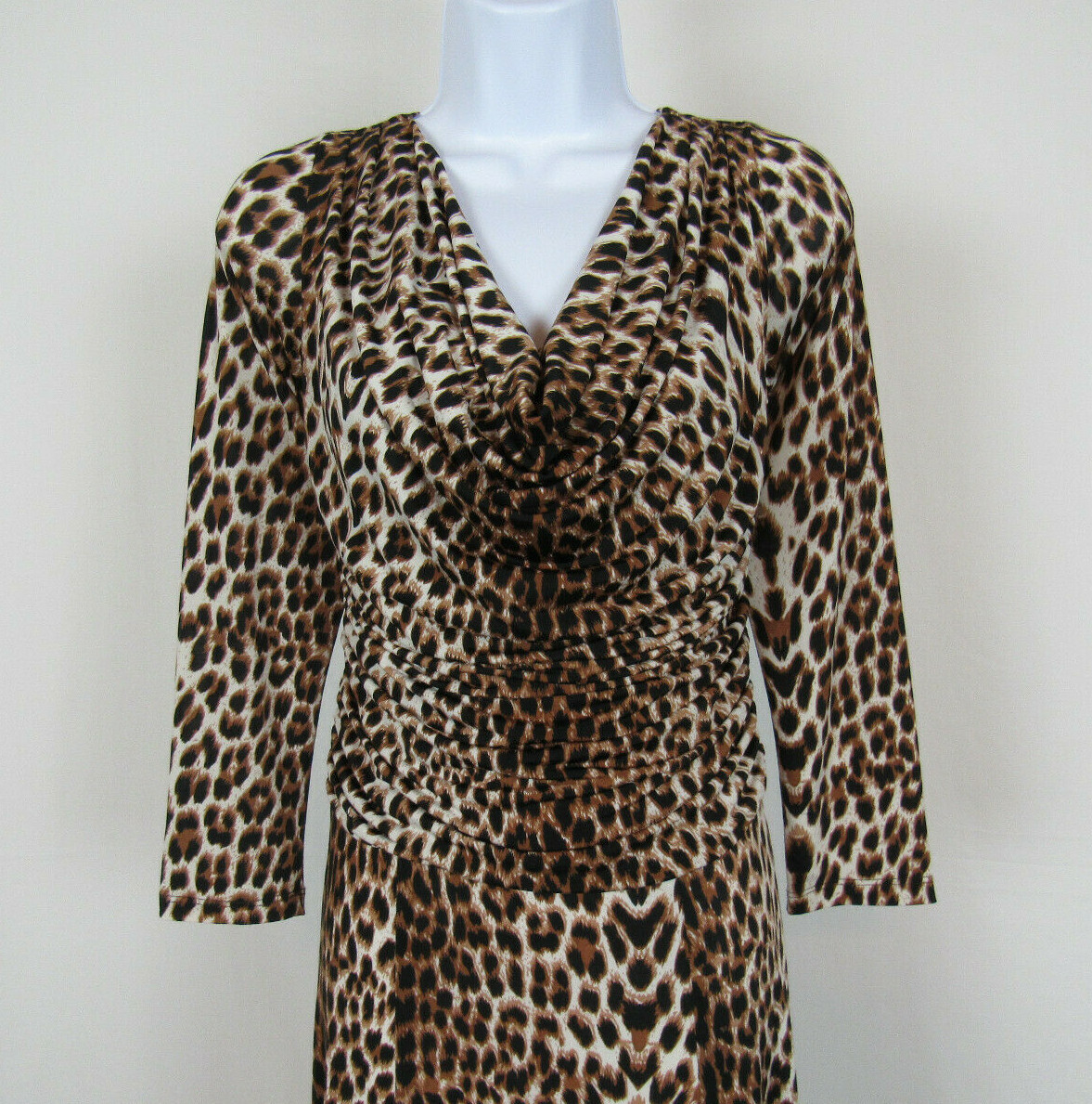 VTG 1980s 90s SHARON MAX LEOPARD PRINT POLY LYCRA STRETCH DRESS DRAPING