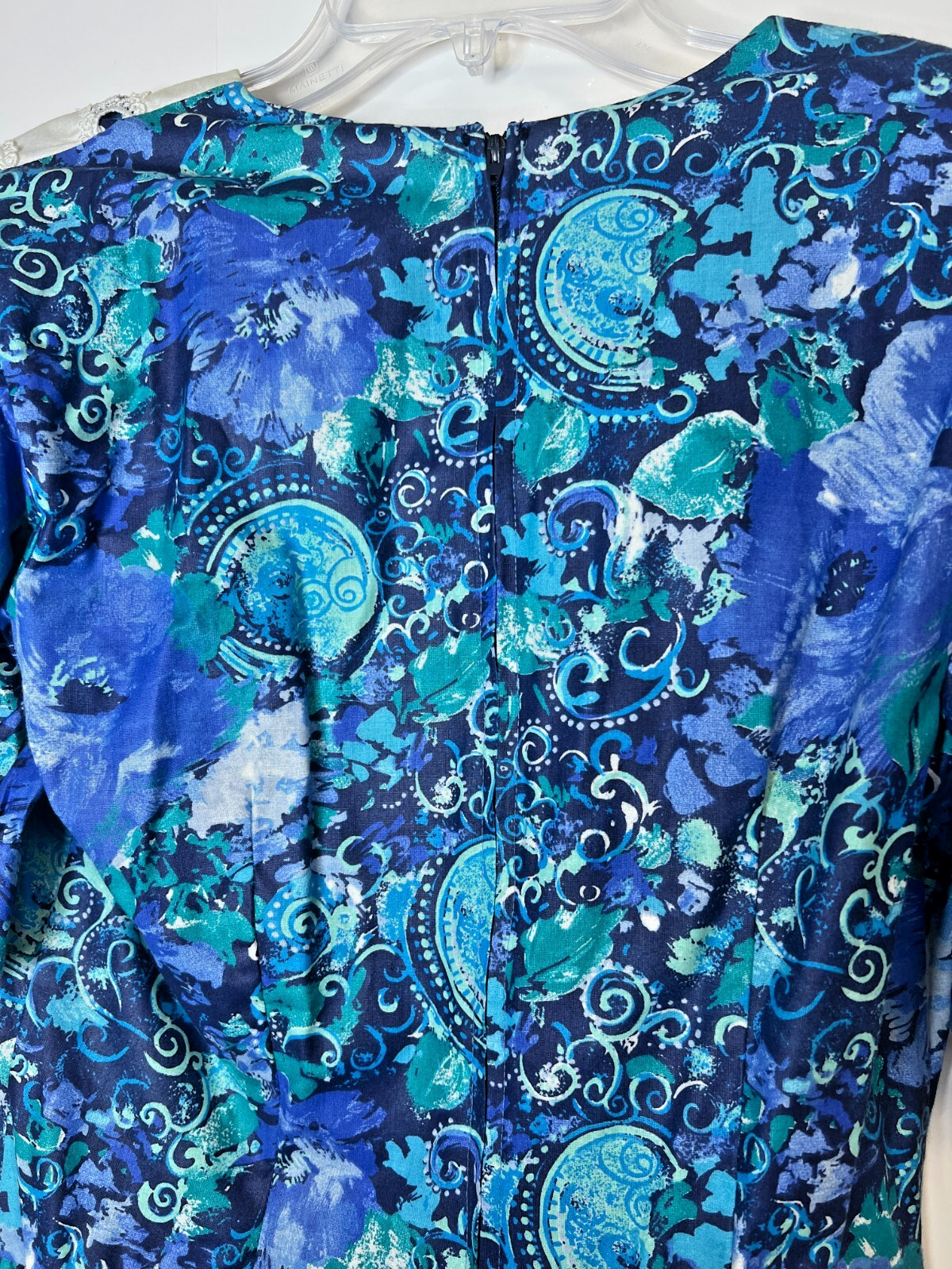 VTG ACT I Women&rsquo;s Size 10 Blue Floral Garden Party Dress Full Skirt Lace Collar