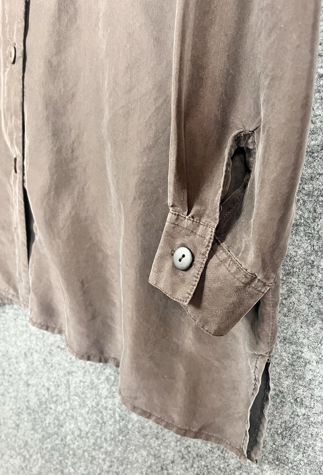 Vintage Honors Womens Silk Top Blouse Button Up Long Sleeve Brown Size Large
