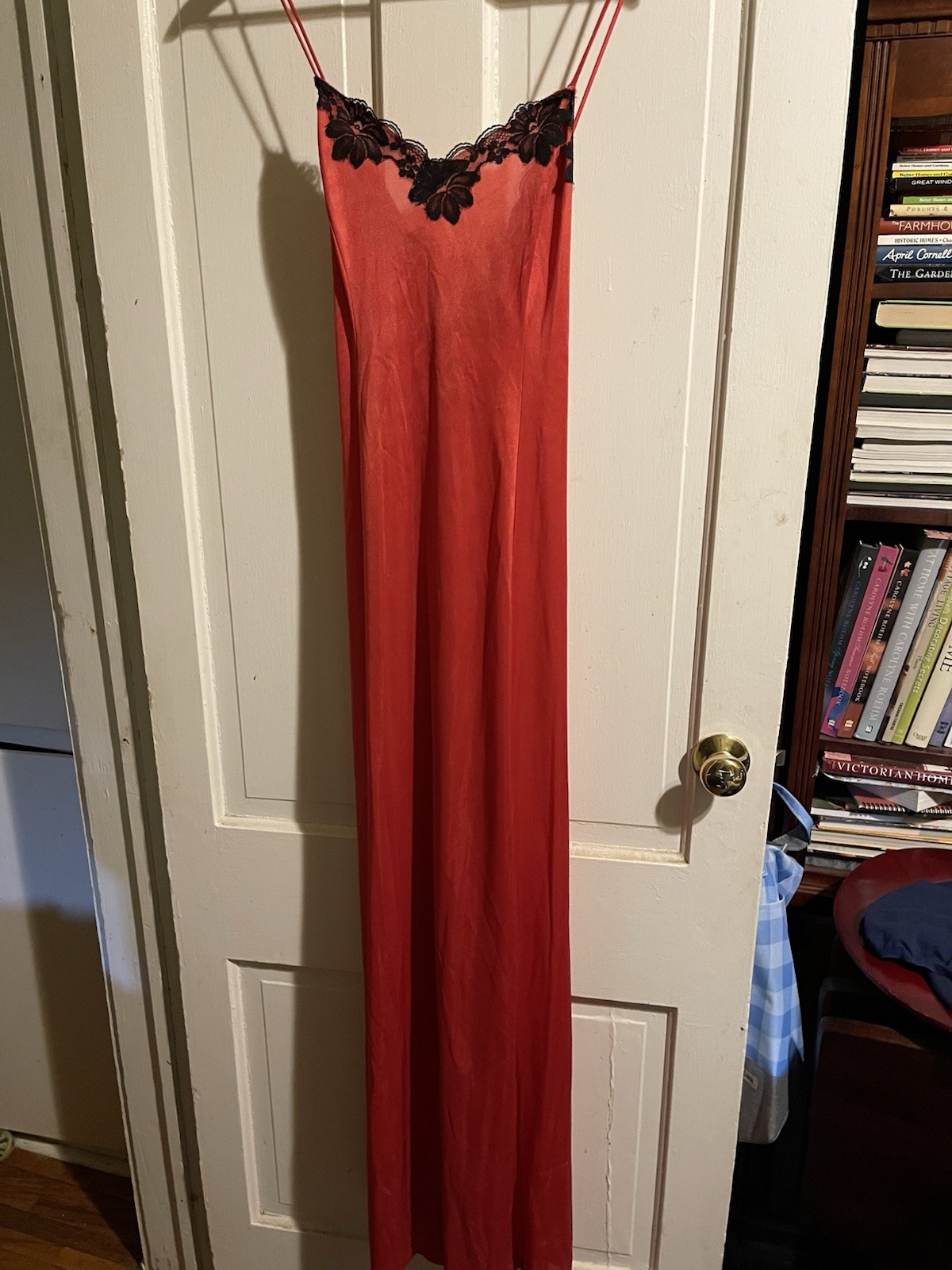 Beautiful Red with Black Lace Vintage Undercover Wear Night Gown Medium Tall