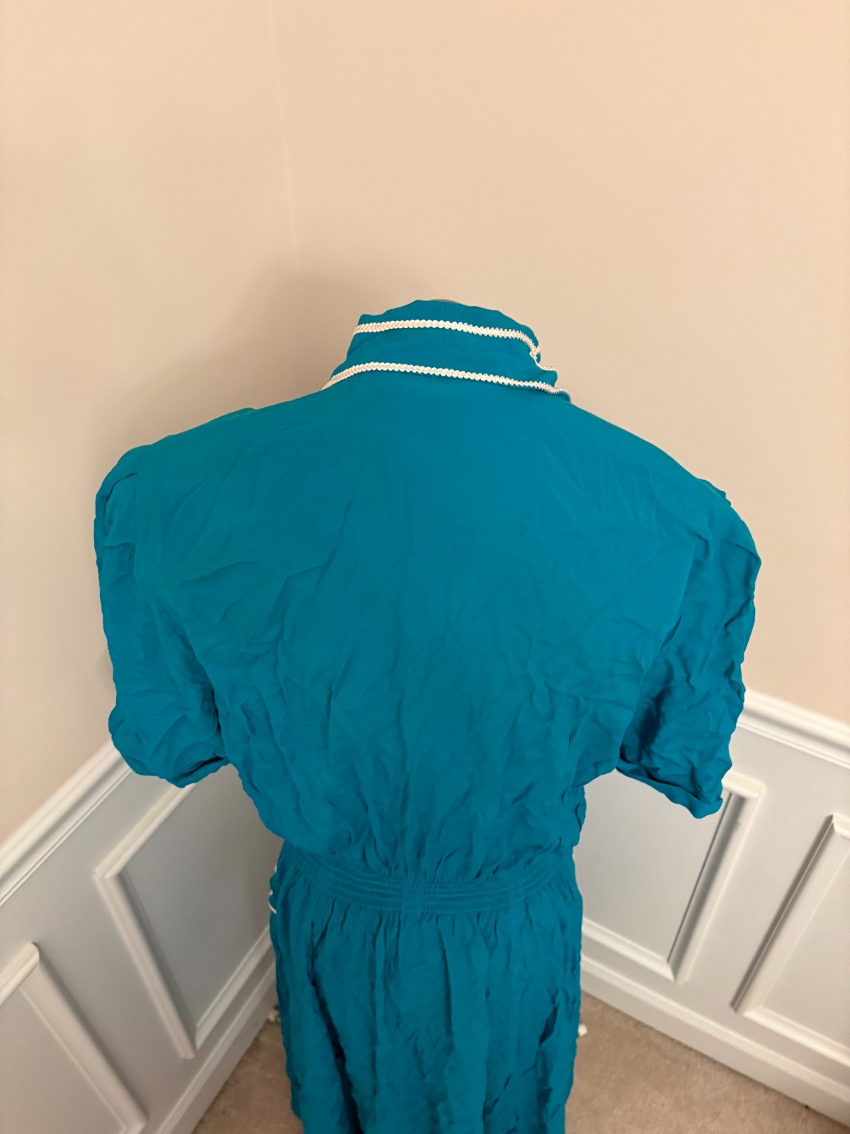 Vintage Karin Stevens Turquoise Western Style House Dress Size 16T *Sm Hole