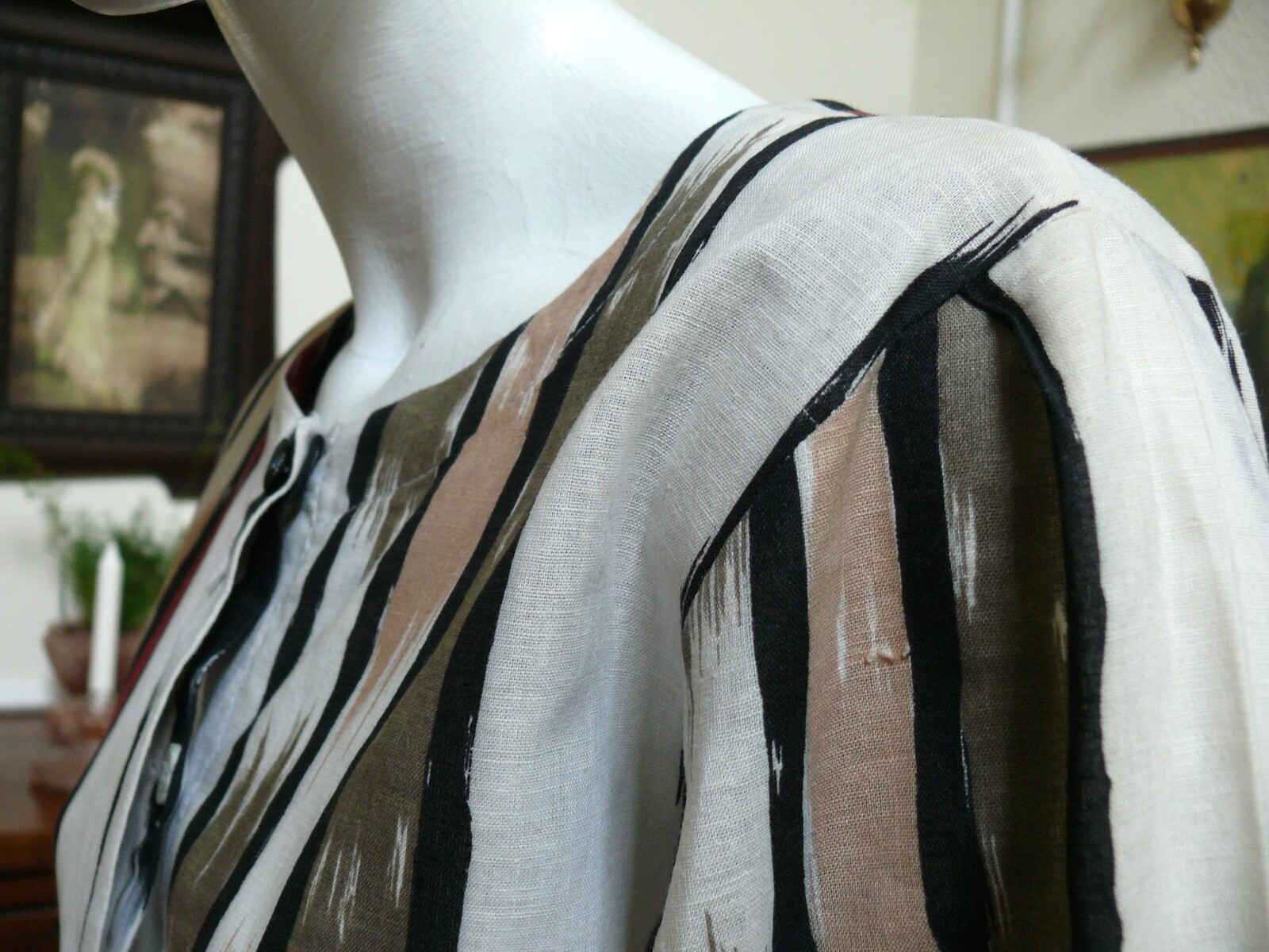 1950-60 Ikat like Print Button down Afternoon Dress XS / S as is