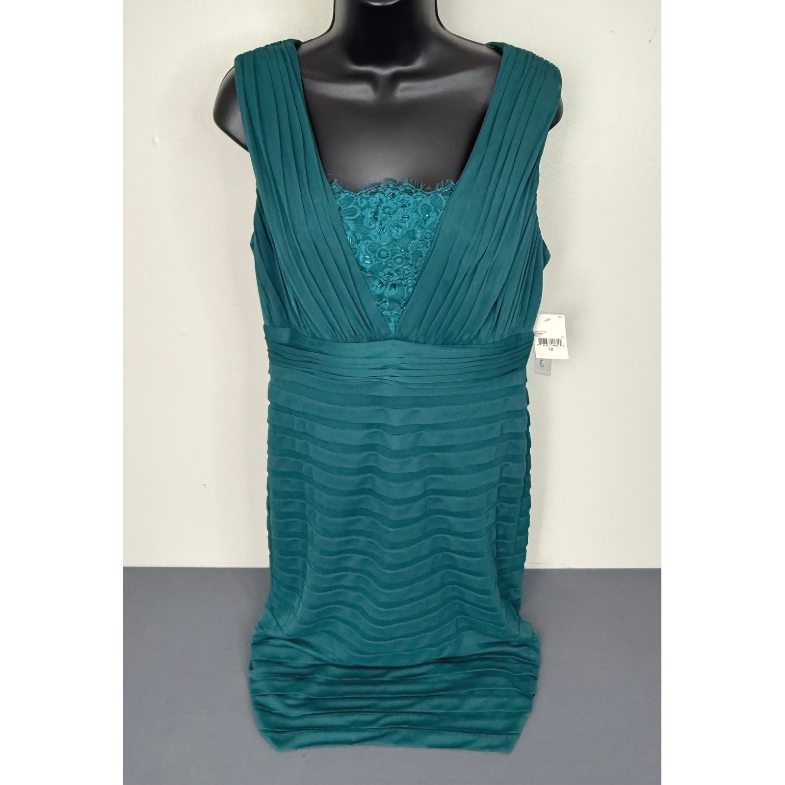 Liliana Women&rsquo;s Lace Pleated Midi Sheath Dress in Forest Size 12 NWT Retro 90s