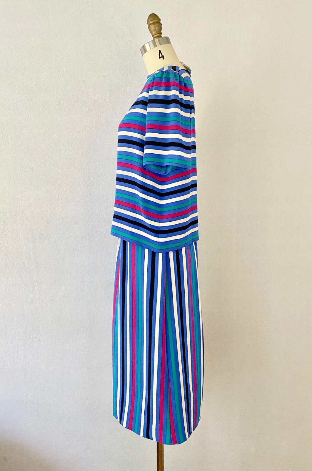 Ca. 1980s Vintage Striped Silk Skirt and Blouse Set by Silk Studio