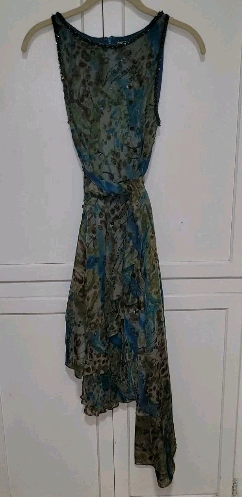 Victoria Royal 100% Silk Sequin Rhinestone Flutter Dress, Sz 6, W/Matching Wrap