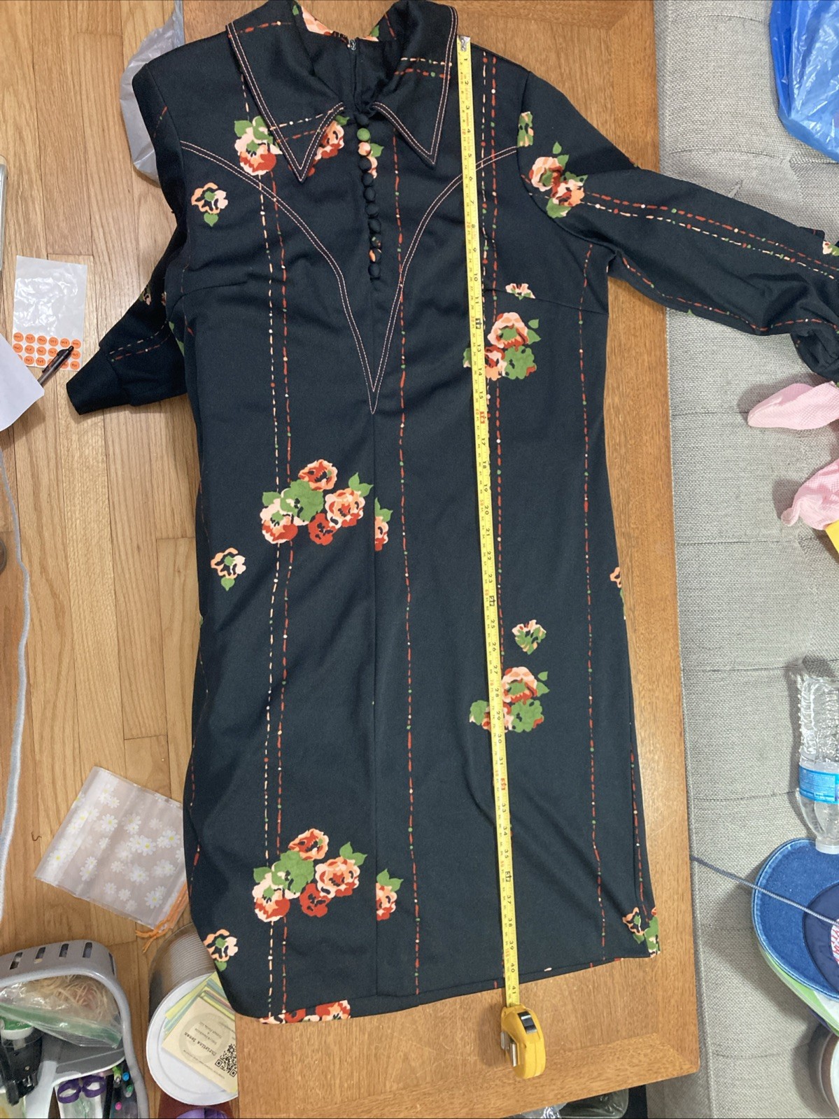 Vintage 1970s CLOVIS RUFFIN Ruffinwear Dress Western Dark Floral Jersey Knit