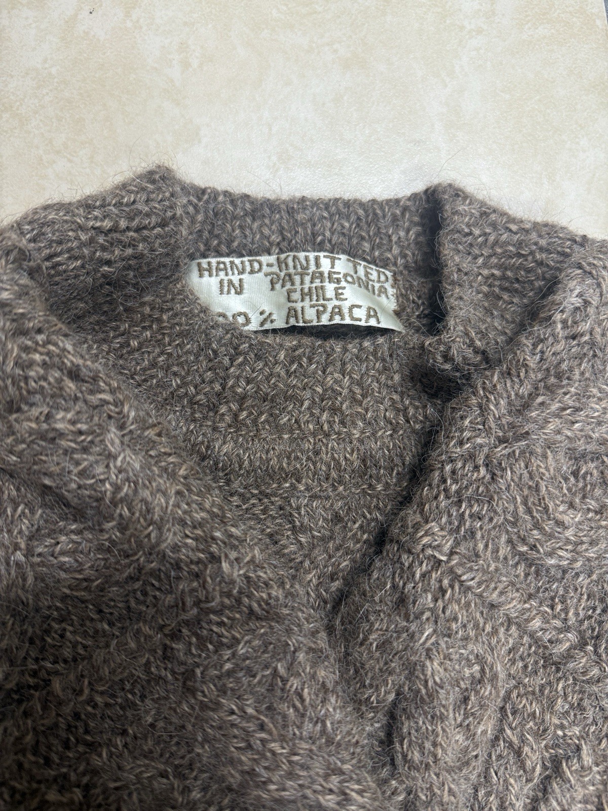 Hand Knit Artisan Alpaca Wool Sweater Natural Brown Fisherman Patagonia Chile