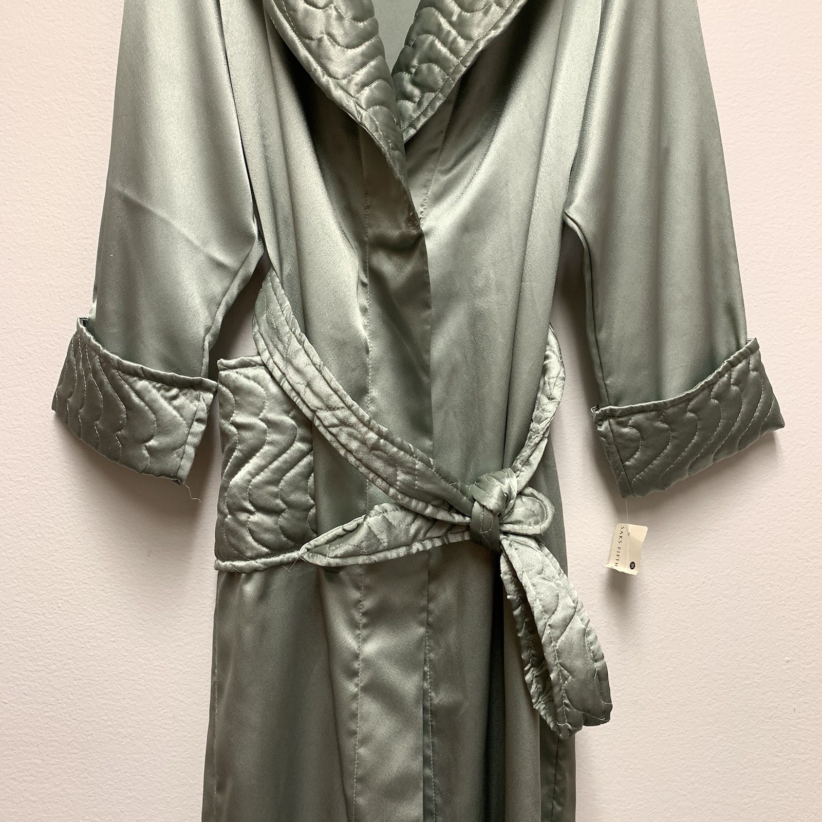 Valentino Intimo Full Length Satin Robe Sz Medium Sage Green Vintage Belted NWT