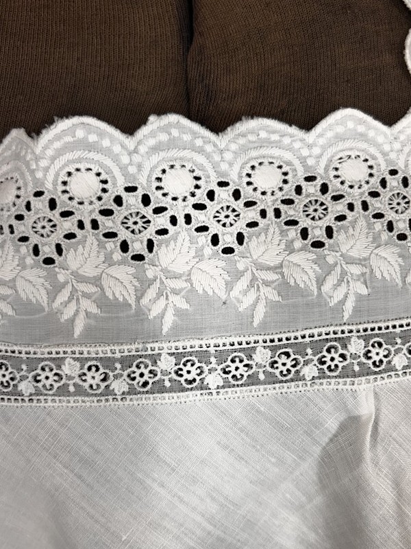 antique nightgown white linen eyelet lace Edwardian bust 46 original 1900-20