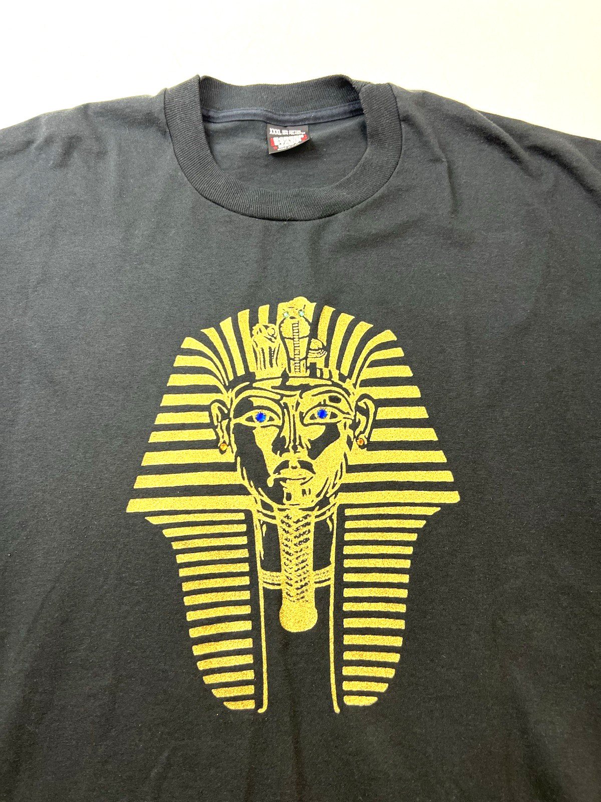Vtg Sz 3XL Single Stitch T-shirt Black Pharaoh King Tut Egyptian Jewels Gold