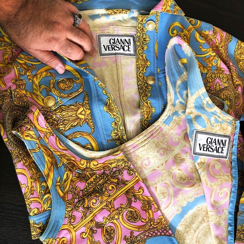 GIANNI VERSACE denim jacket & mini dress Golden Vanitas print 42 from S/S 1992