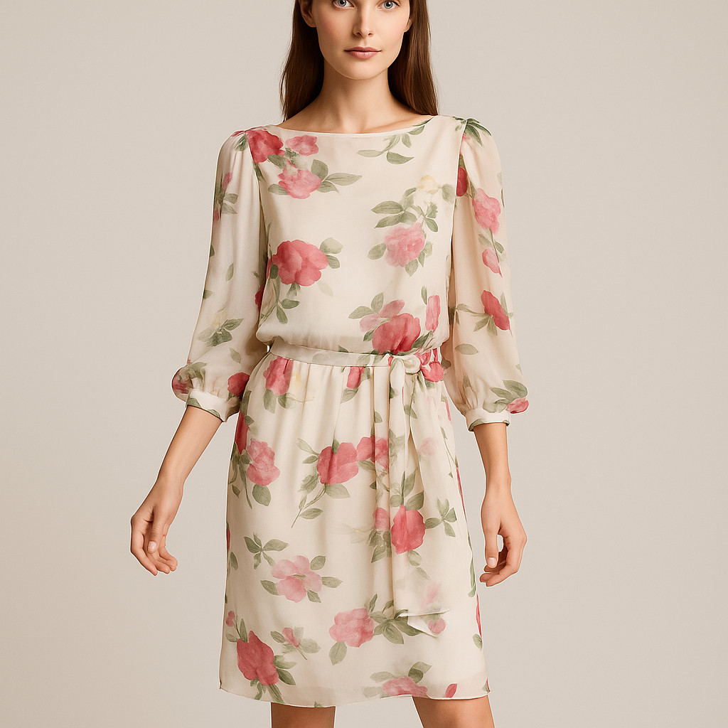 Vtg 80s Constance Saunders RICHARD WARREN Dress 6 Saks FLORAL Print CHIFFON TEA