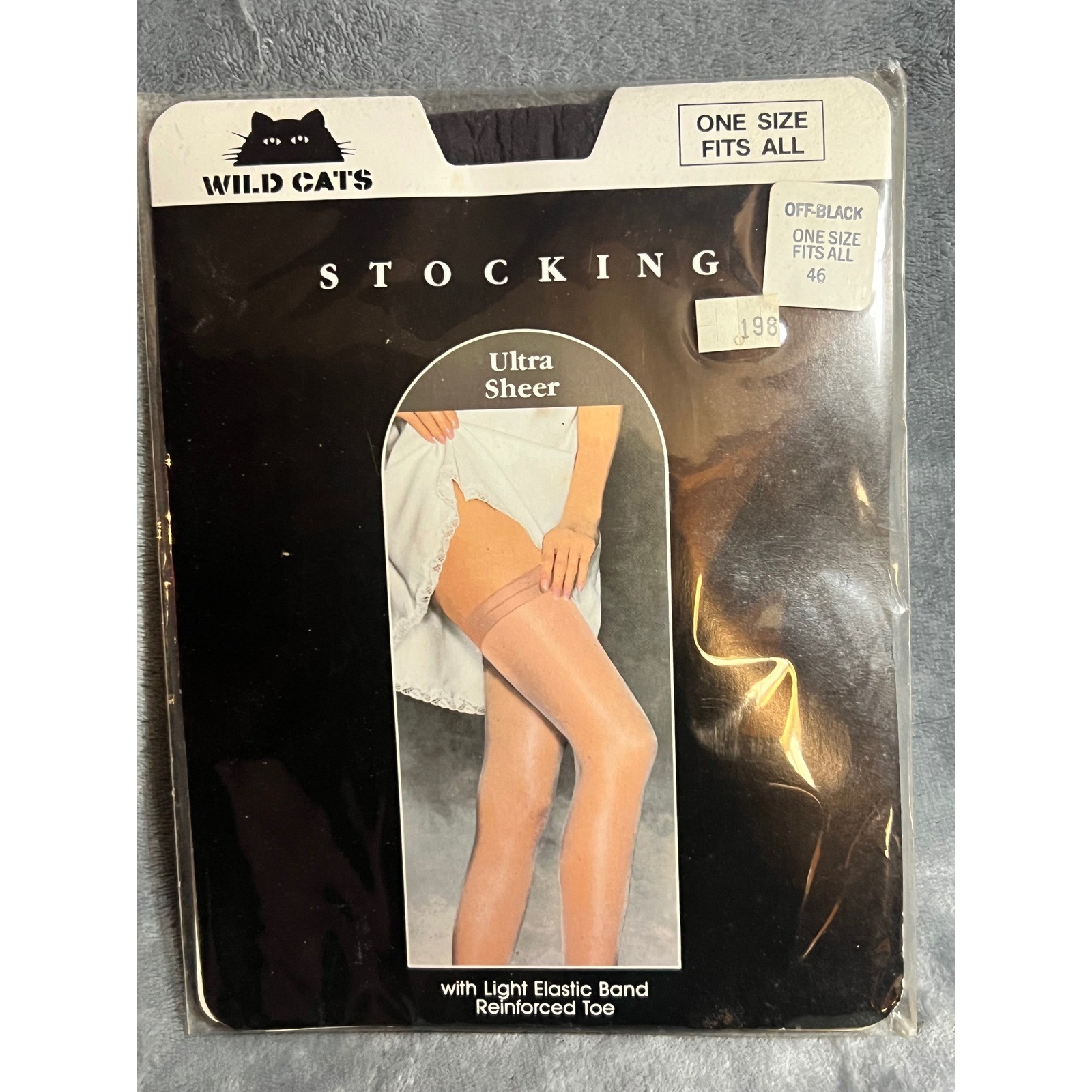 Vintage Wild Cats Stockings Off Black Ultra Sheer Thigh High One Size NOS