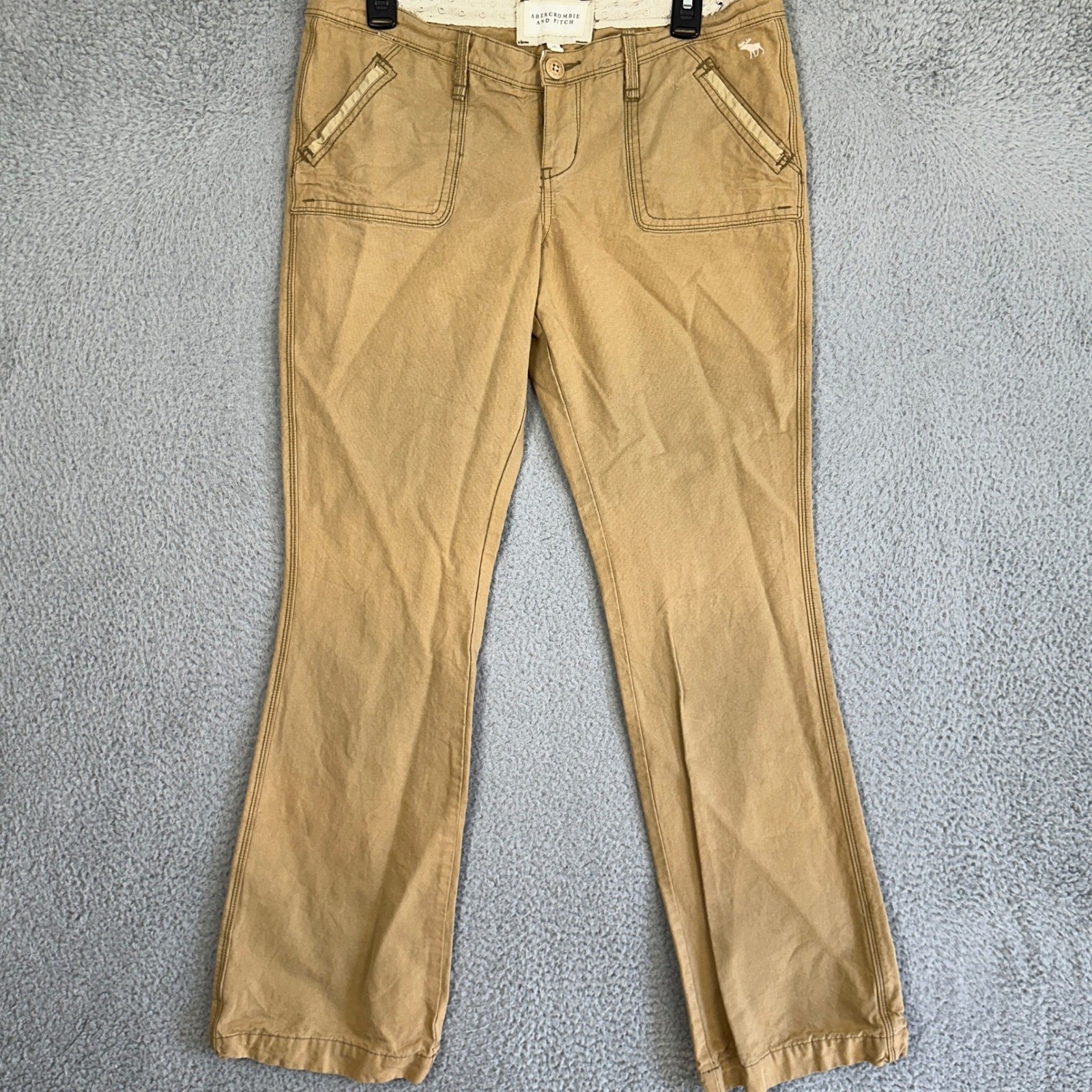 Vintage Abercrombie And Fitch Pants Womens 10 Tan Cargo Flare Low Rise Casual