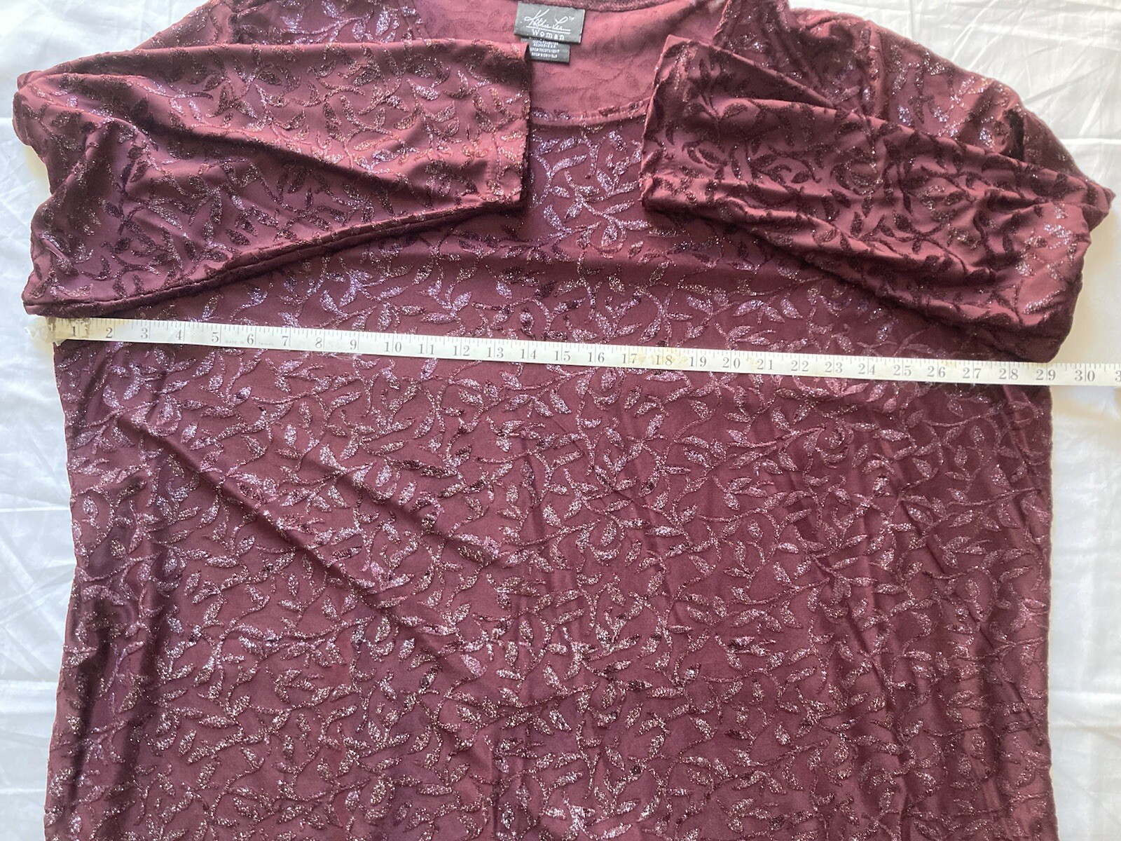 Vintage Women’s Kathie Lee Sparkling Pattern Maroon Blouse Top Size 26/28 3X