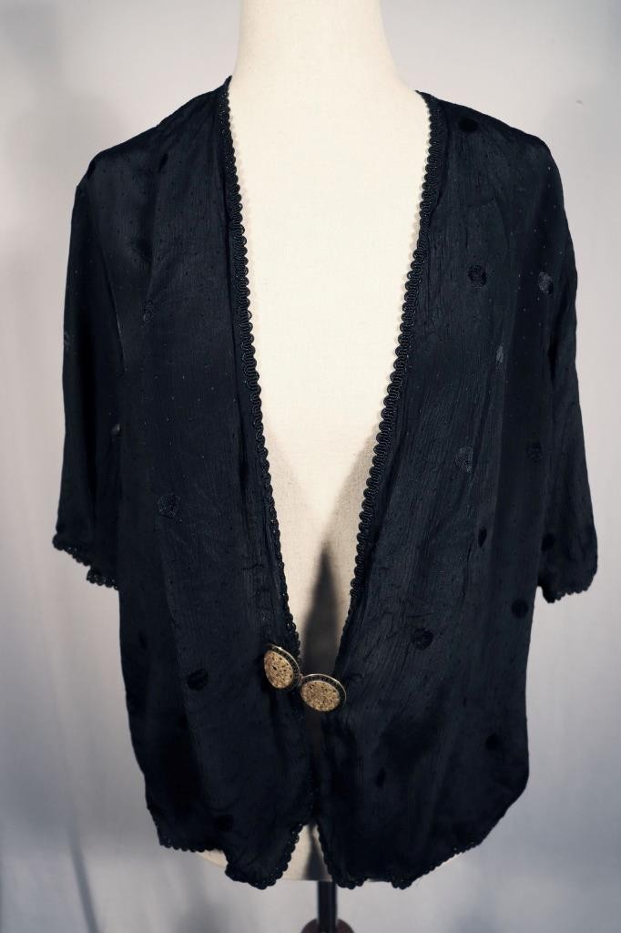 Vintage 1930&rsquo;s French Black Rayon Jacket Ornate Closure Size Large Good Cond