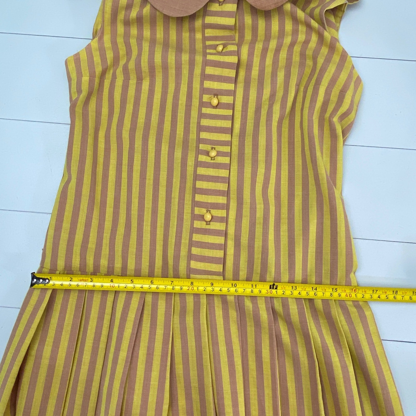 Vintage 60s Pacemaker Juniors Striped Drop Waist Pleated Dress Size XS Small Mod