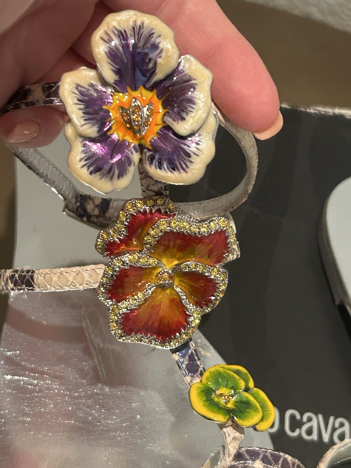 Rare Vintage Roberto Cavalli Flat T-Strap in Pansy Size 6.5