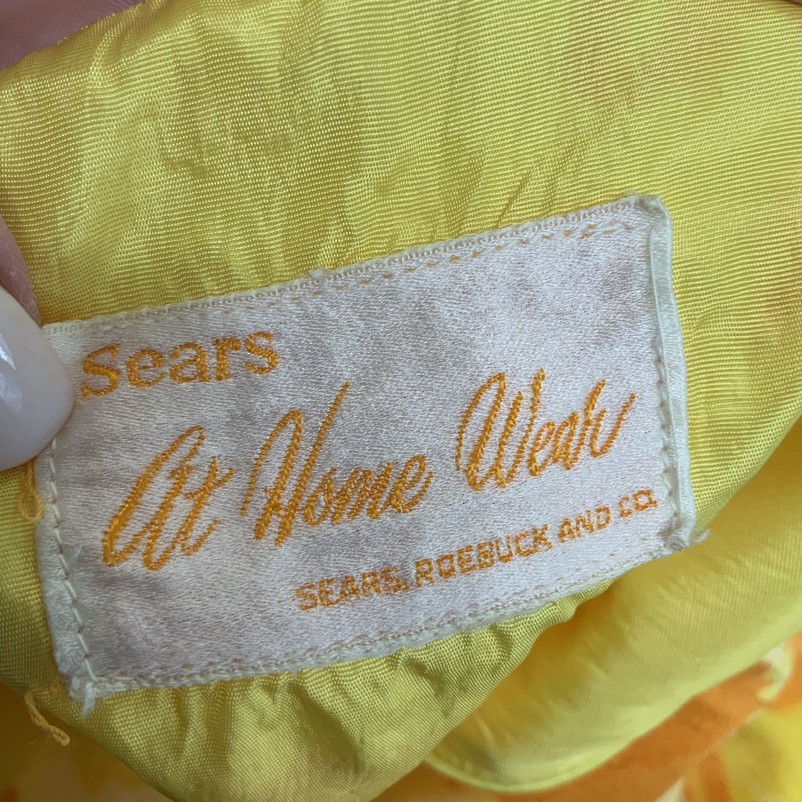 Vintage Sears At Home Wear Yellow Floral Lounger House Coat Apron Kaftan Dress