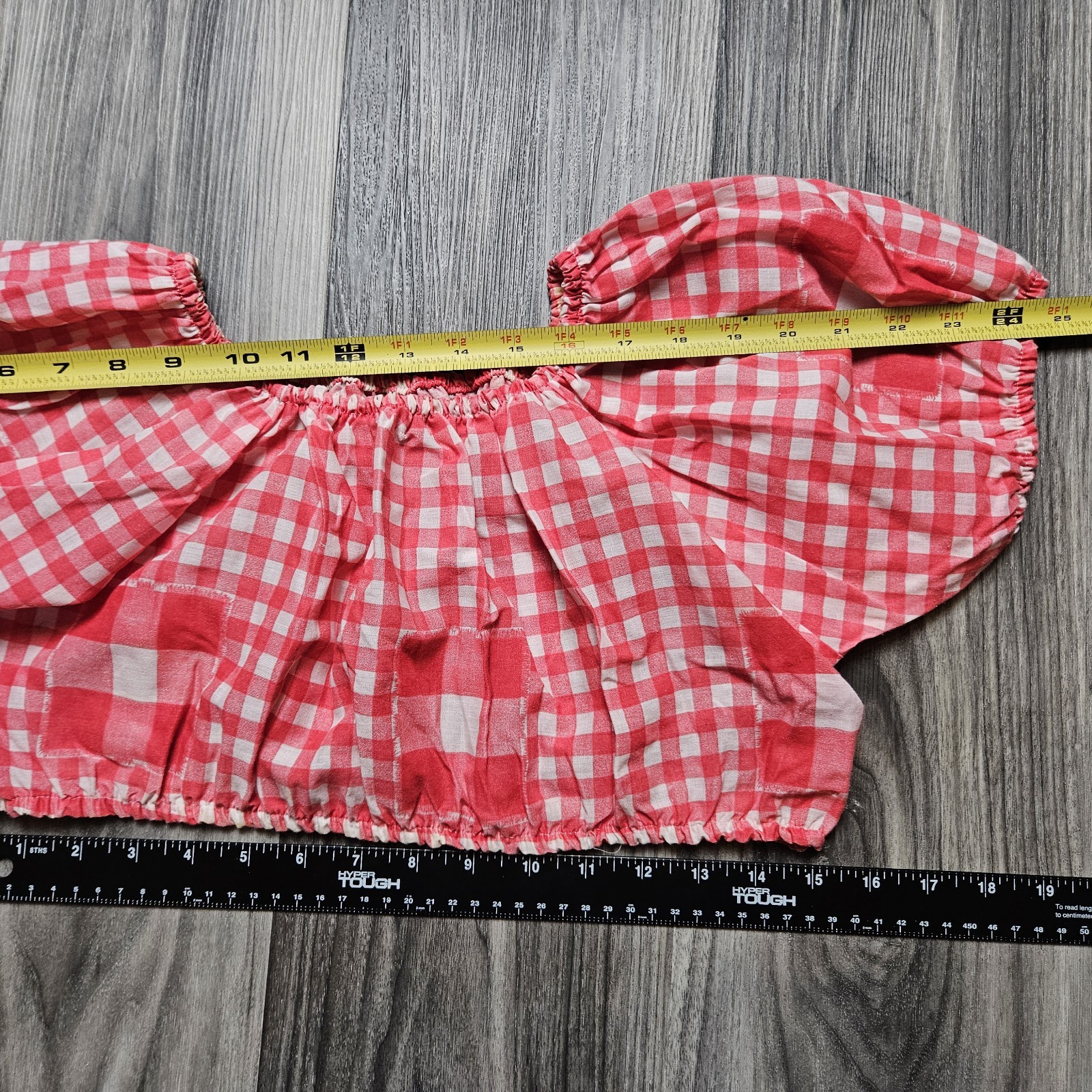 VTG 1970s Sears JR Bazaar Red/White Checker Gingham Off Shoulder Cotton Crop Top