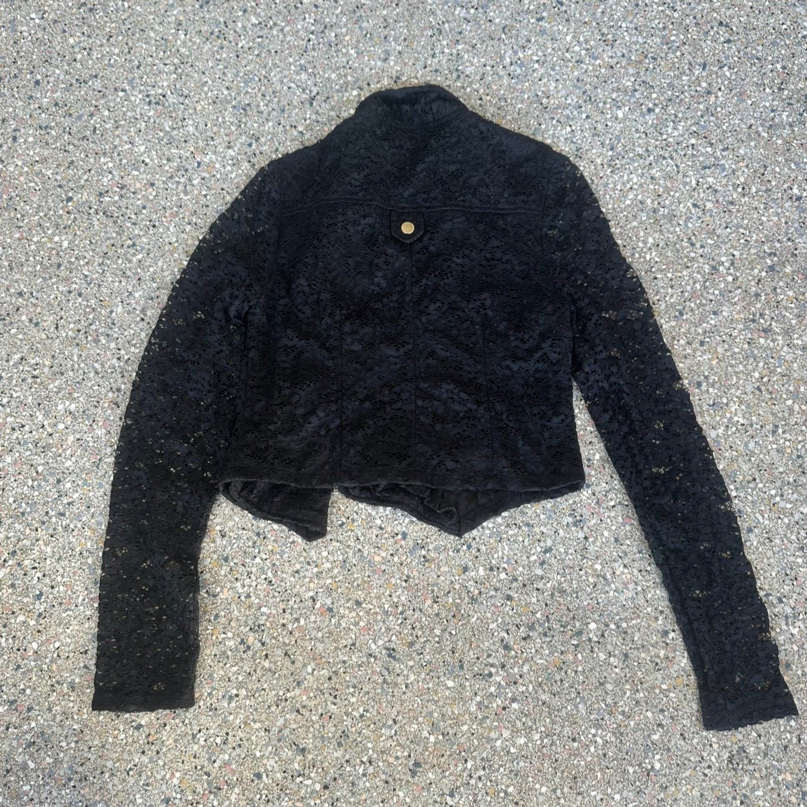 Steampunk Grunge Women&rsquo;s M Lace Black Biker Lightweight Cropped Jacket