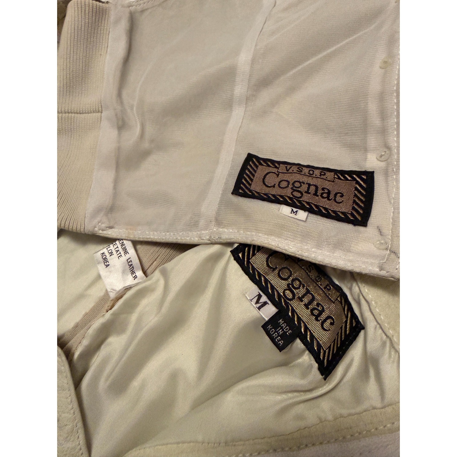 Vintage 90s Leather 2 Piece Set | Corset Crop Top + High Waist Pants | Cream | M