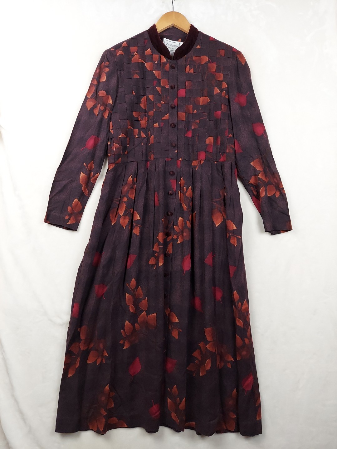Vintage Karin Stevens Dress Womens 10 BrownFloral Pleated Grannycore Cottagecore
