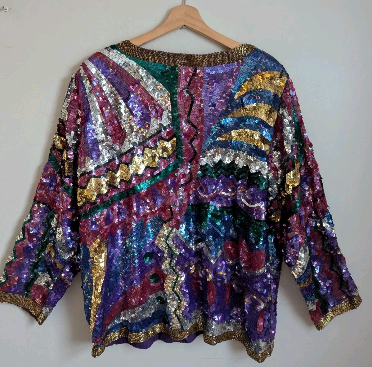 80s 90s Vintage Sequin Beaded Silk Top Art To Wear Cocktail Evening 2X Plus Glam