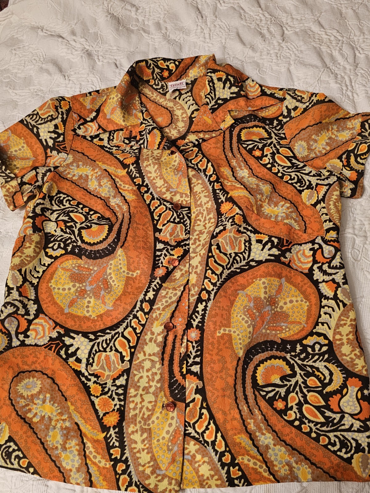 Vtg Graff Californiawear Psychedelic 60s 70s Mod Hippy Paisley Top M