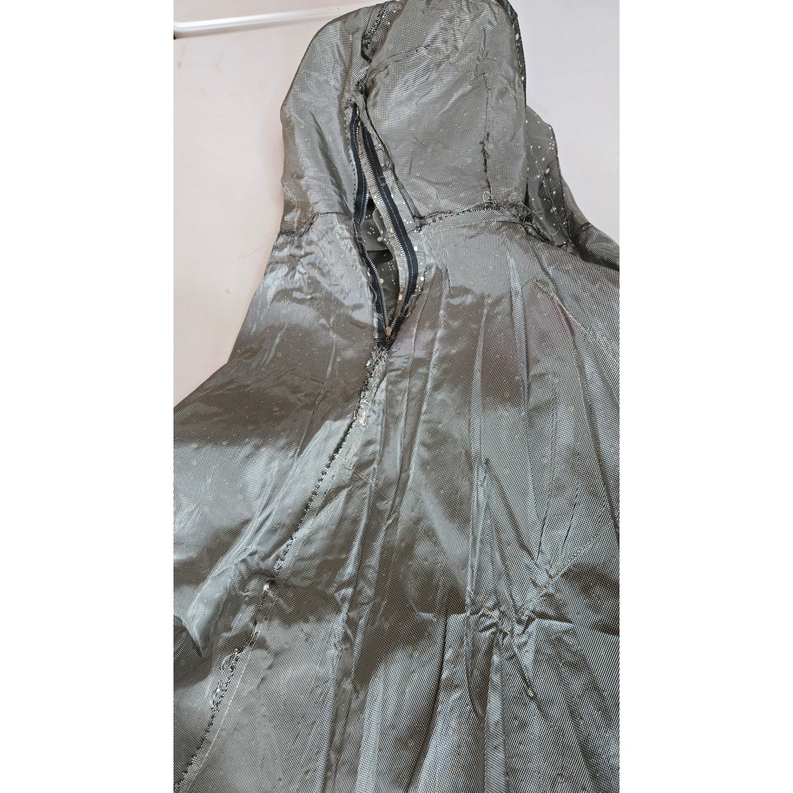 Vintage 50s Grey Atomic Splatter Dot Cotton Dress Red Lined Pockets Rockabilly