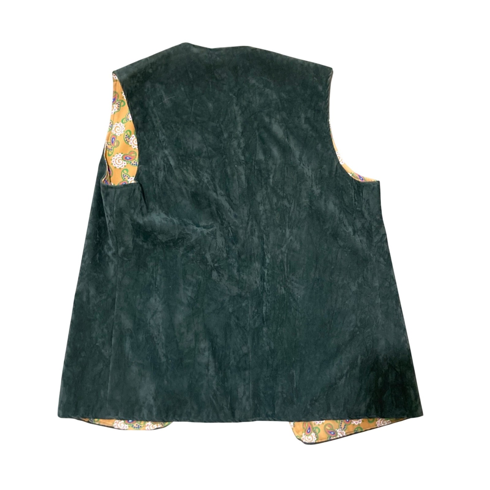 Vintage 70s Reversible Forest Green Yellow Paisley Mod Groovy Boho Vest