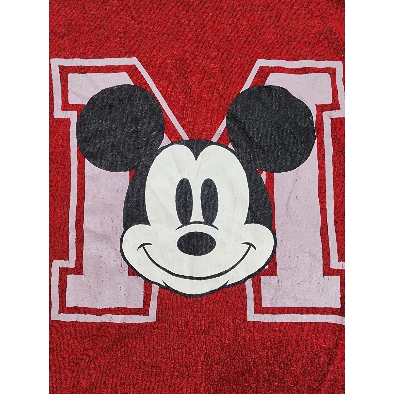 Vintage Disney Mickey Mouse Red Long Sleeve Varsity Graphic Tee Shirt Womens M