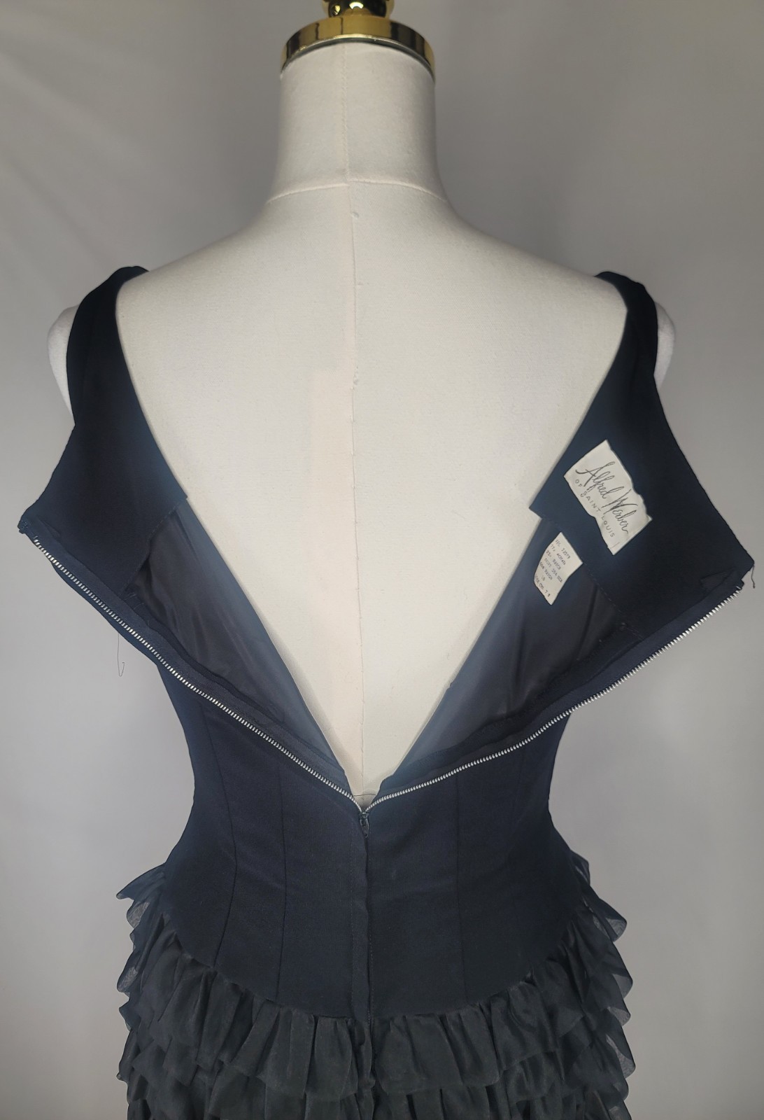 VTG Alfred Werber Black Ruffle Cocktail Dress Womens Tiered Party Dress READ