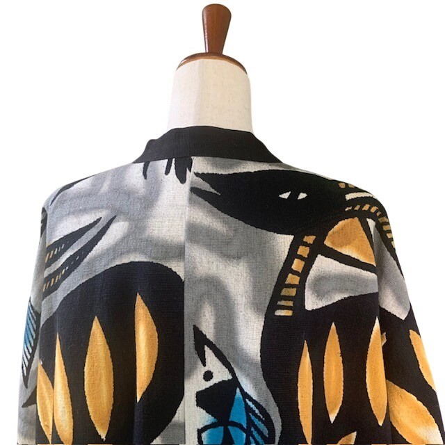 Vintage Oversized Bird Print Open Front Jacket L Coatigan Art to Wear Maximalist