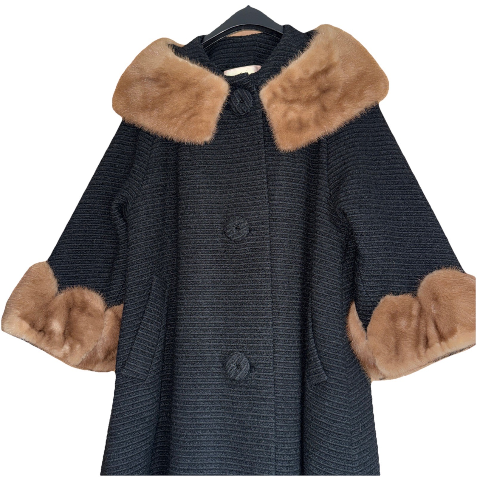 Robert’s Glam Hand Tailored 50&rsquo;s Wool Coat with Fur Collar & Cuffs Women’s Large