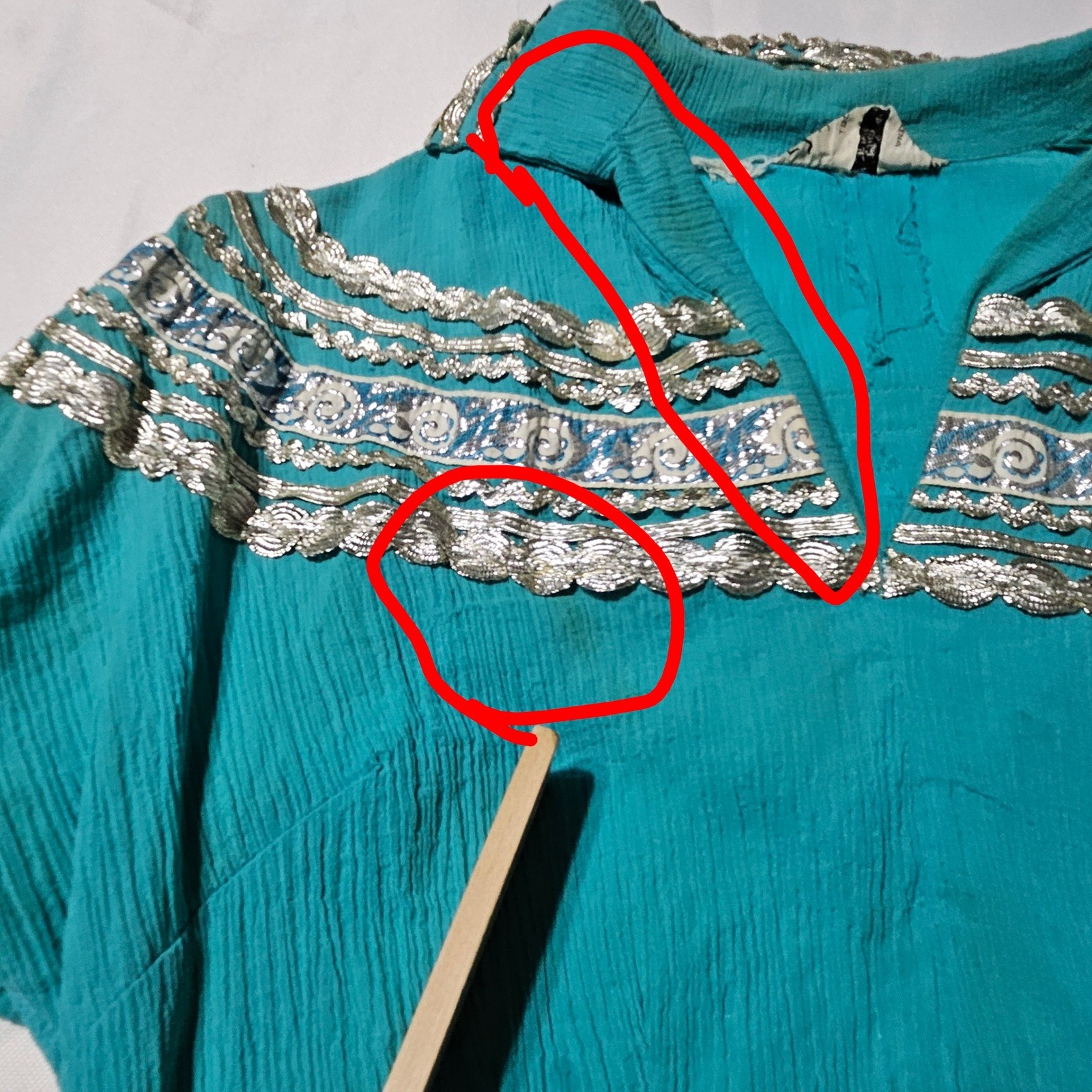 Vintage Fayes Creation Patio Fashions Turquoise Silver Rickrack Skirt Set 2958