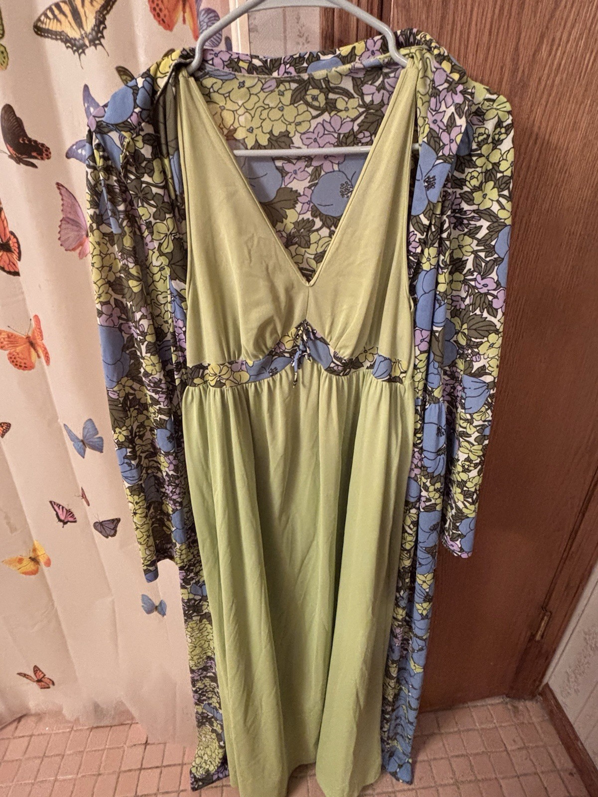 Vintage 70s Warners Retro Psychedelic Floral Dress And Robe Set Size M-L