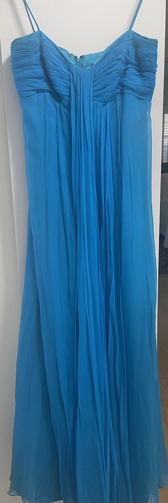 Bonwit Teller Aqua Silk Chiffon Evening Gown Spaghetti Straps 1960&rsquo;s Size Small