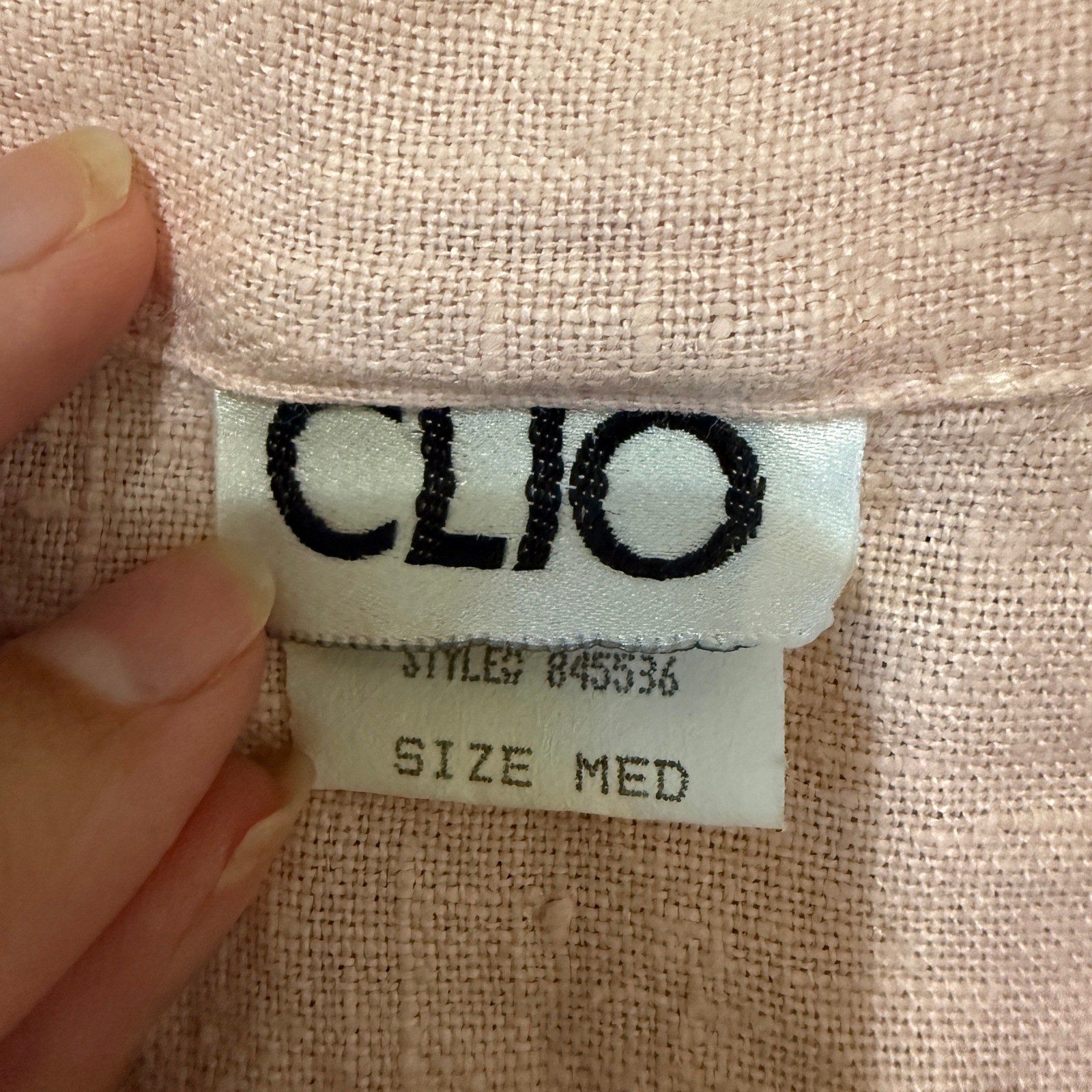 Clio Vintage 90s Linen Button Down Shirt Light Pink Short Sleeve Womens Medium