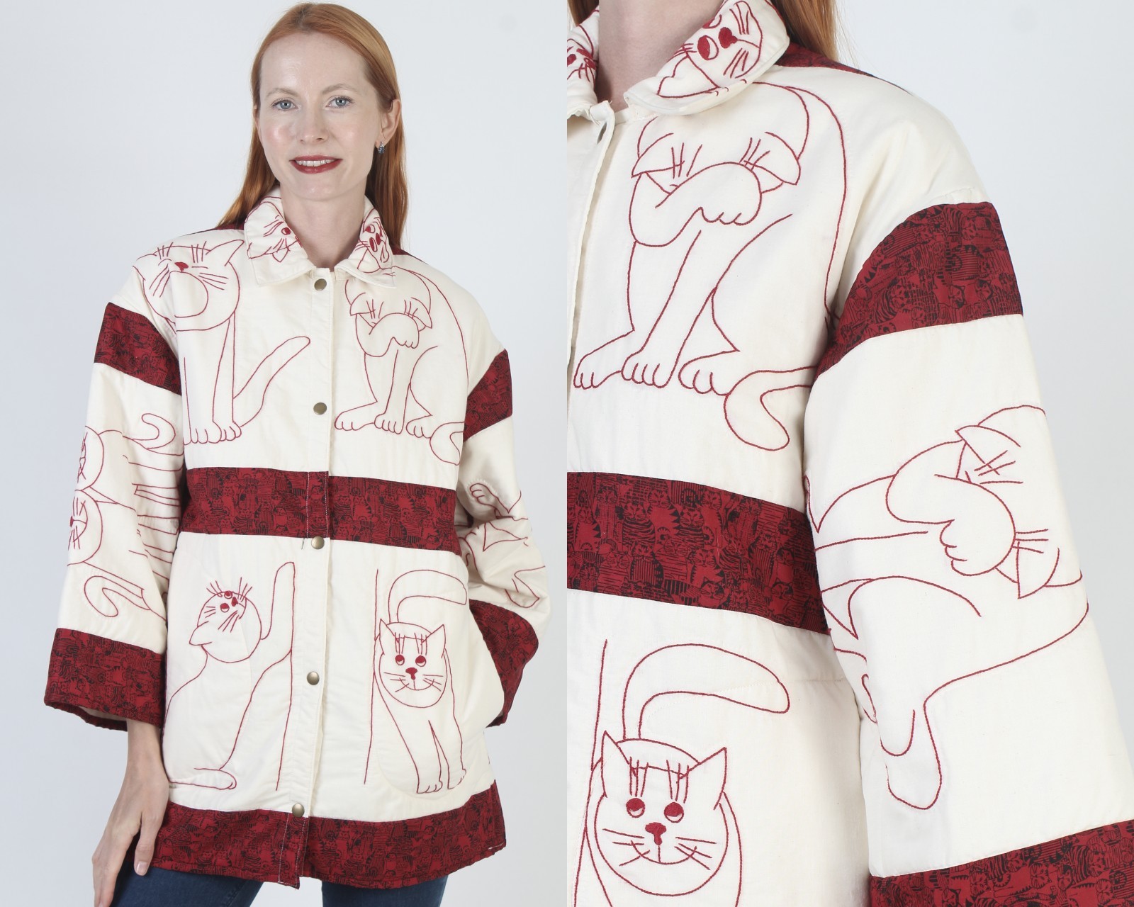 Psychic Outlaw Cat Coat Embroidered Handmade Quilt Blanket Chore Custom Jacket