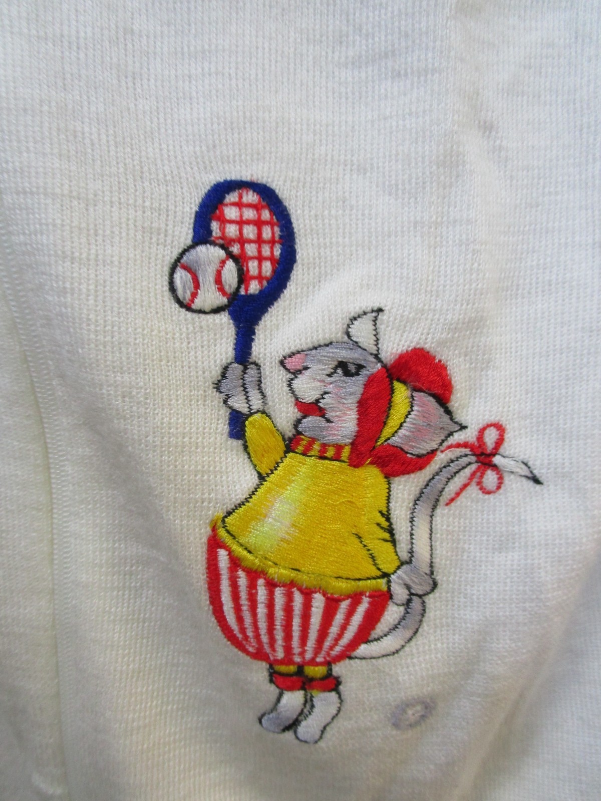 Vintage Shirlee Designs? Sweater Tennis Embroidery Cardigan White See Listing