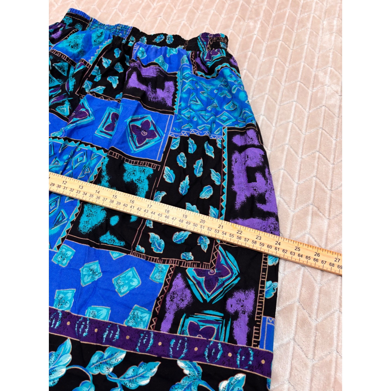 Vintage 90s Boho Patchwork Rayon Knee Length Skirt Small Art Teacher Whimsigoth